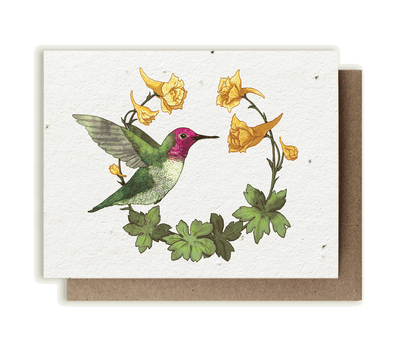 Anna's Hummingbird & Yellow Larkspur