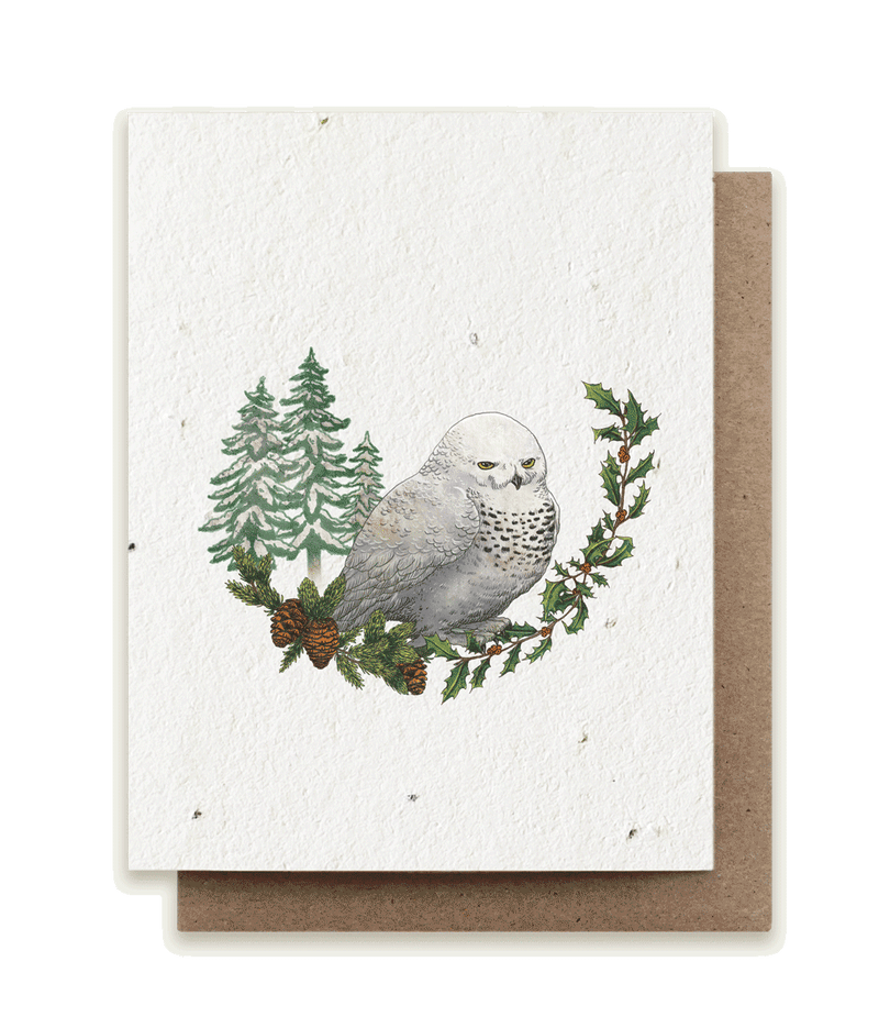 Winter Snowy Owl Plantable Herb Seed Card
